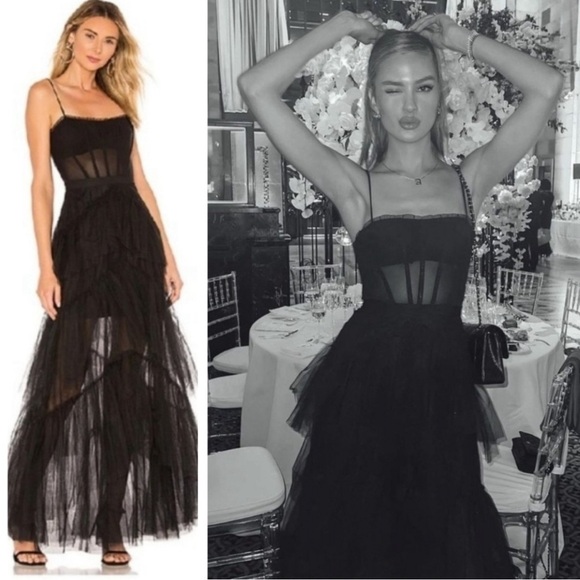BCBGMAXAZARIA Corset Tulle Gown in Black size 6 NEW $498